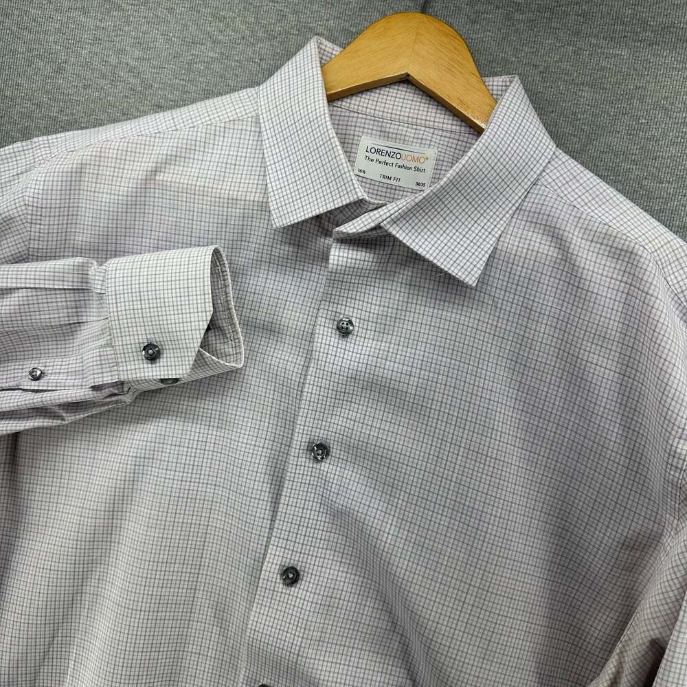 Lorenzo Uomo Mens Size 16.5 34/35 Trim Fit  Micro Check Dress Shirt